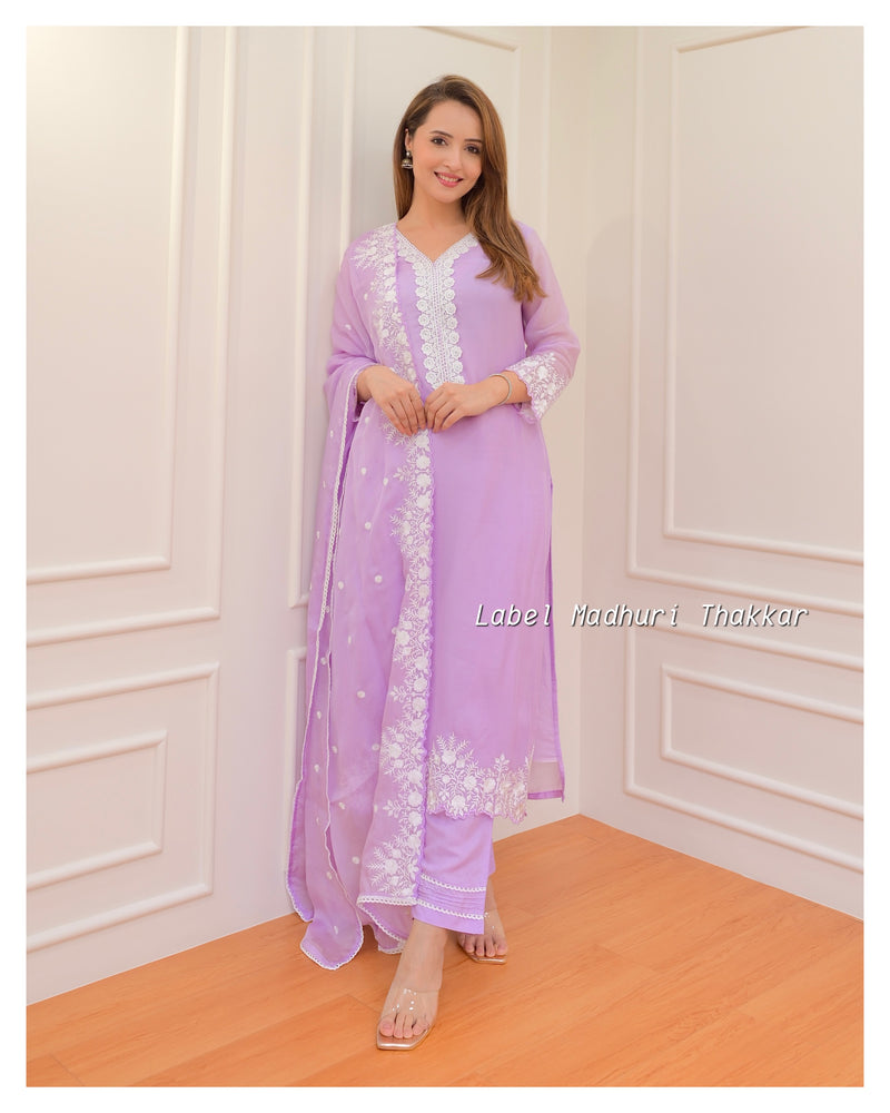 Lilac Organza Schiffli Suit