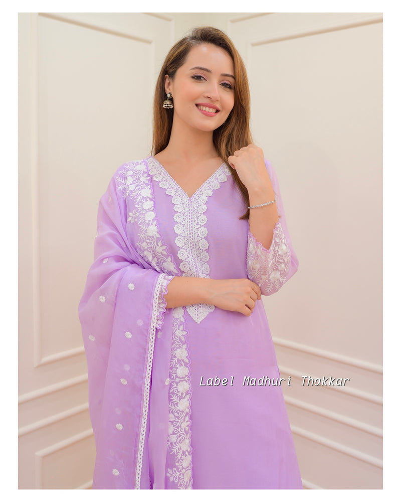 Lilac Organza Schiffli Suit