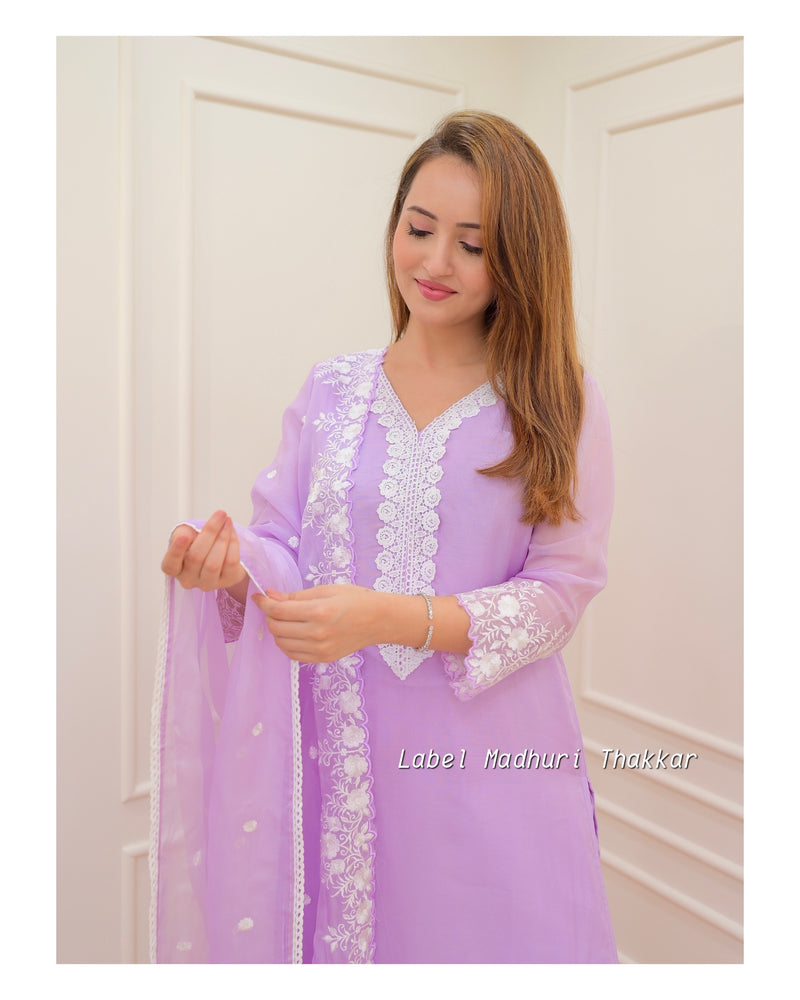 Lilac Organza Schiffli Suit