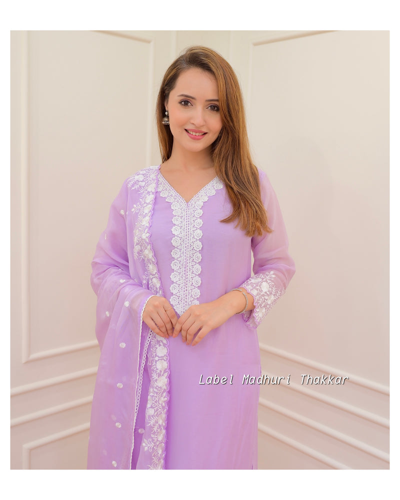 Lilac Organza Schiffli Suit