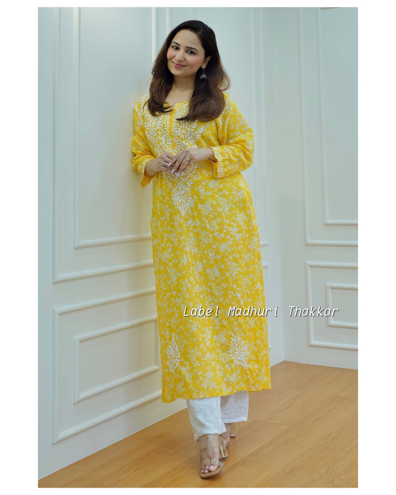 Yellow Cotton Chikankari Kurti