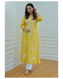 Yellow Cotton Chikankari Kurti