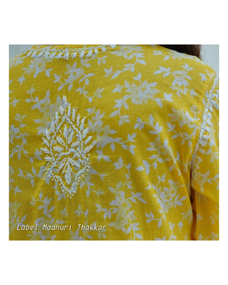 Yellow Cotton Chikankari Kurti