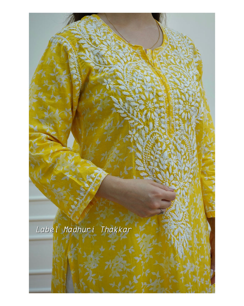 Yellow Cotton Chikankari Kurti