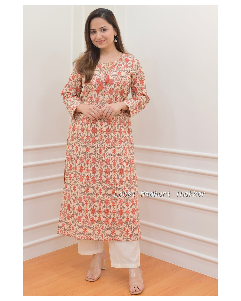 Peach Floral Cotton Kurti