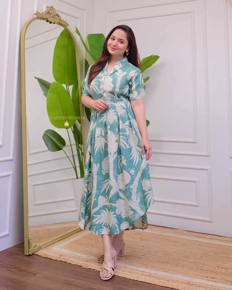 Sea Green Russian Cotton A Line Dress