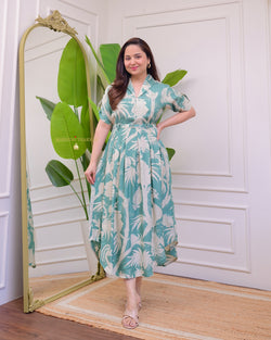 Sea Green Russian Cotton A Line Dress