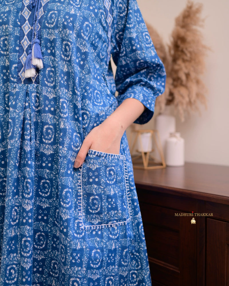 Blue Printed Cotton Kurta Set