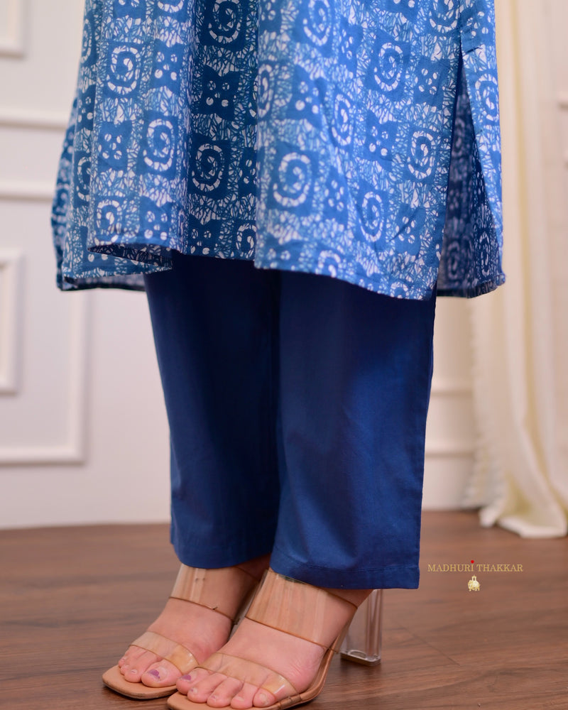 Blue Printed Cotton Kurta Set