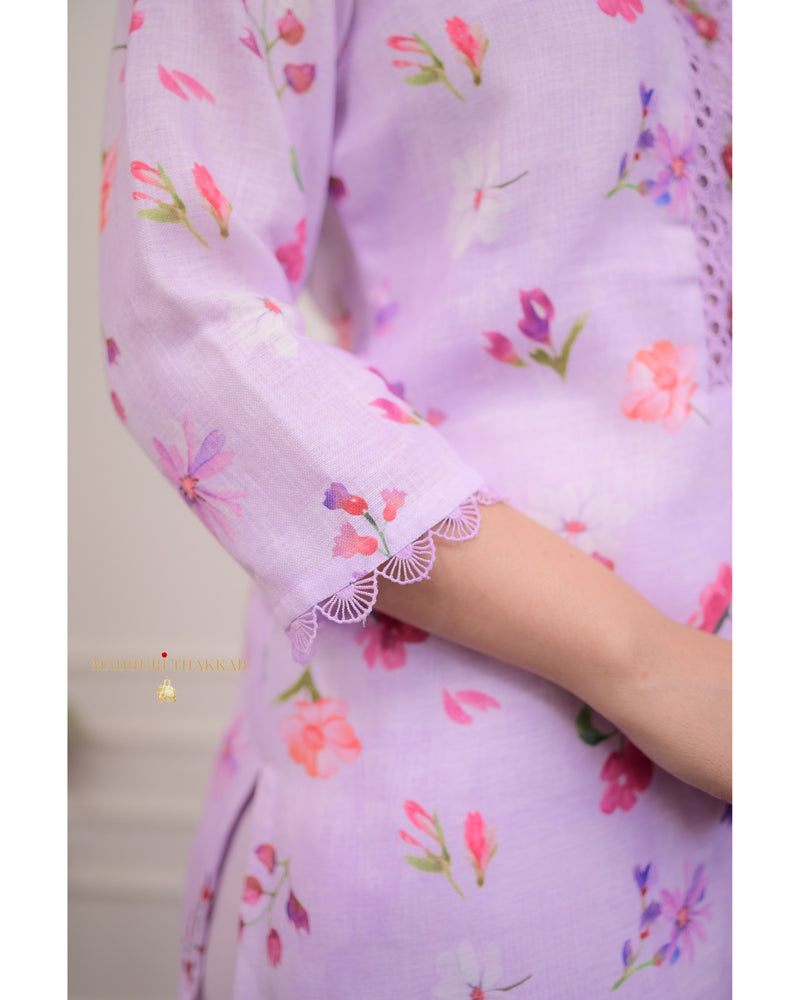 Lavender Linen Floral Suit