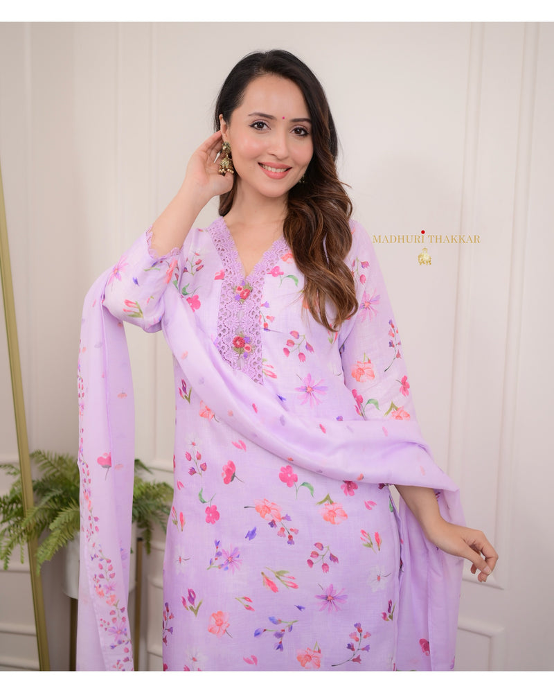 Lavender Linen Floral Suit