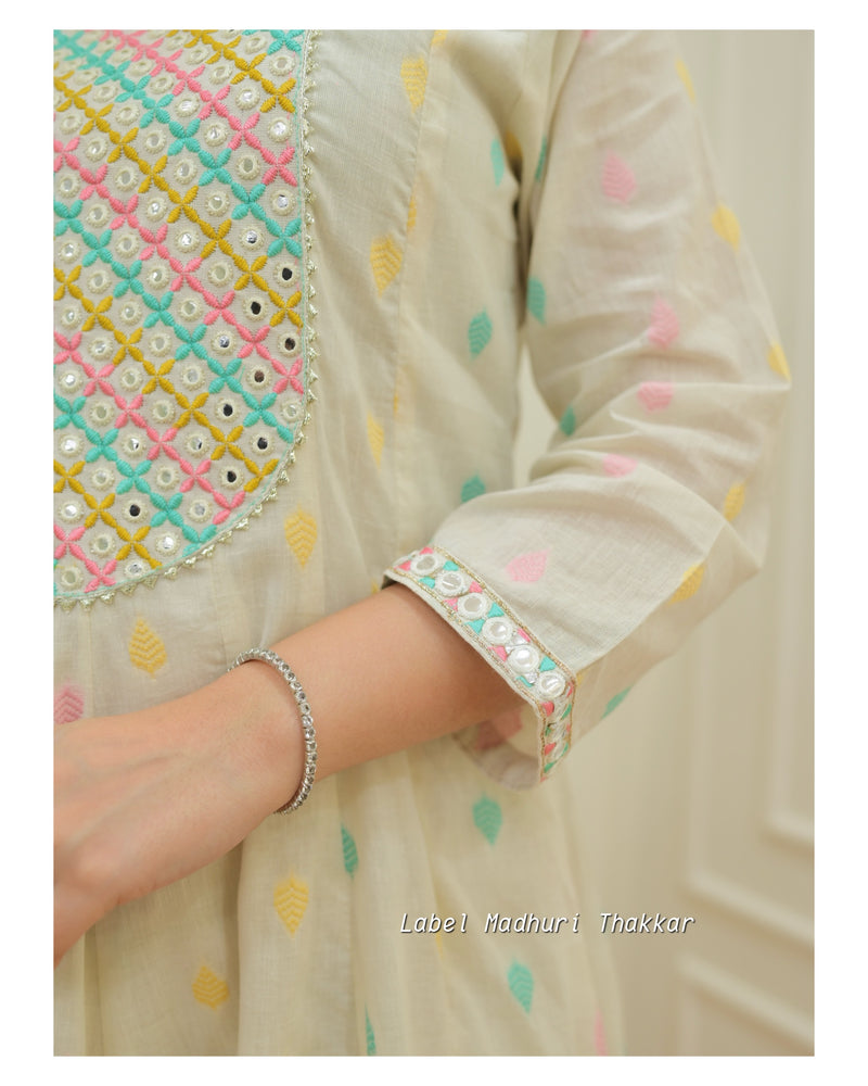 Ivory A Line Cotton Embroidered Suit