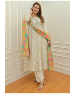 Ivory A Line Cotton Embroidered Suit