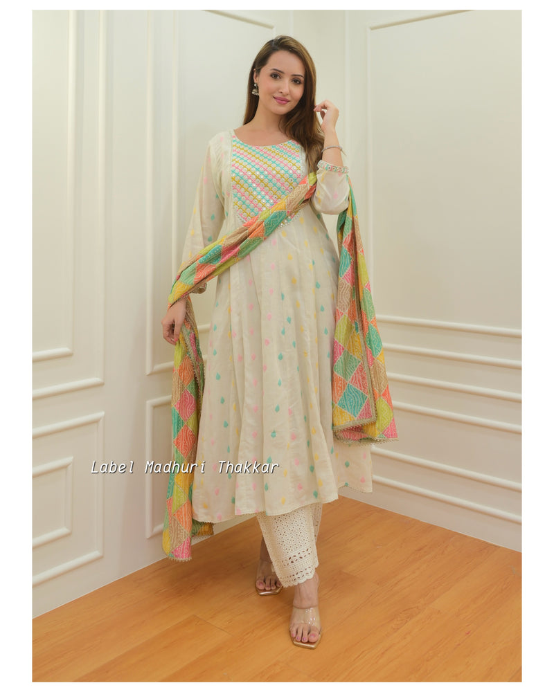 Ivory A Line Cotton Embroidered Suit