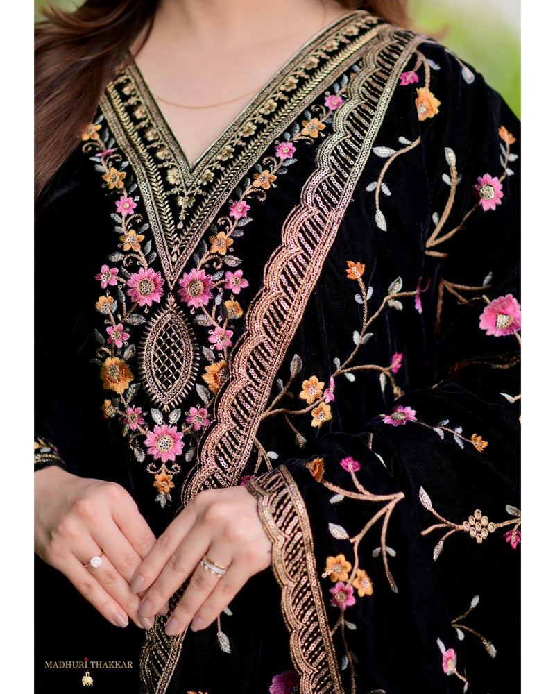 Black Thread Embroidered Premium Velvet Suit