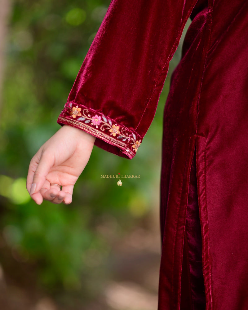 Maroon Thread Embroidered Premium Velvet Suit