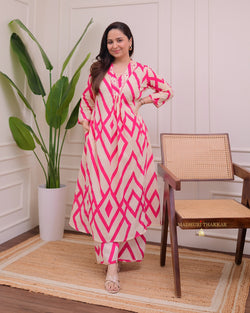 Ivory Pink Zig-Zag Kantha Cotton Palazzo Set