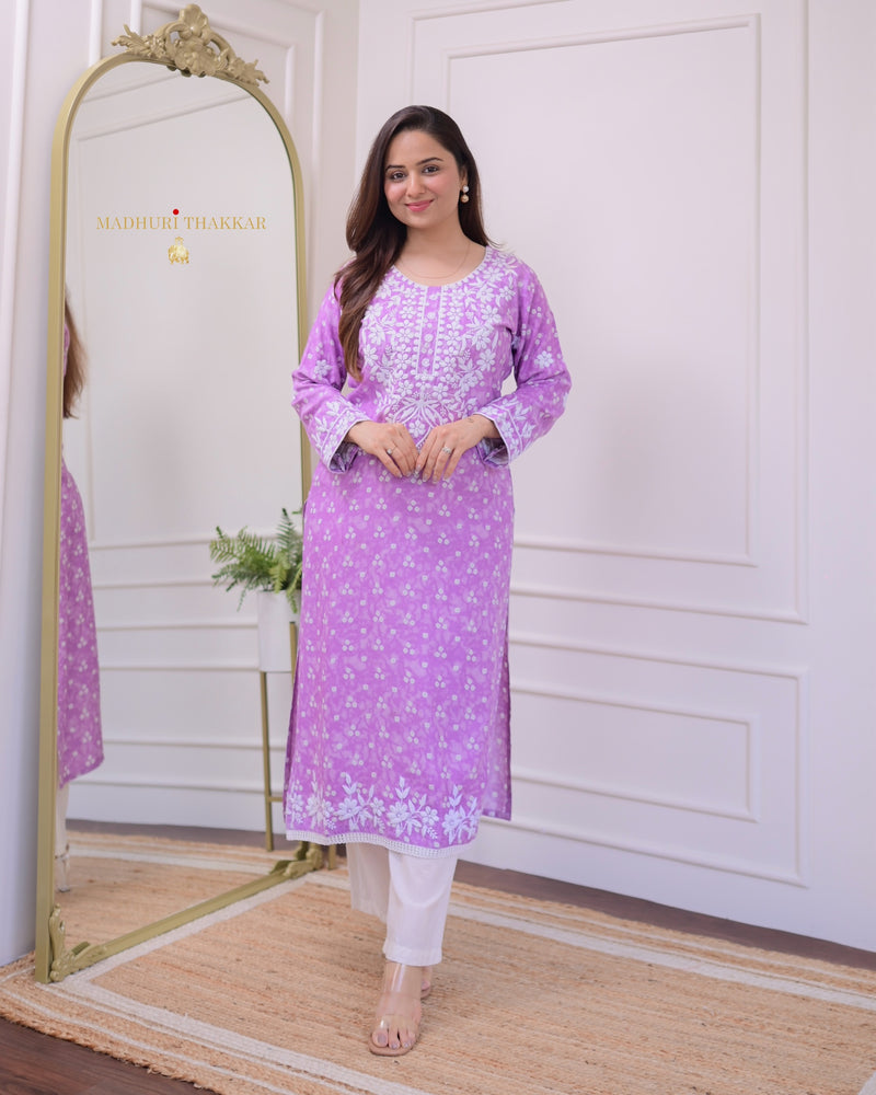 Lilac Chikankari Cotton Kurta