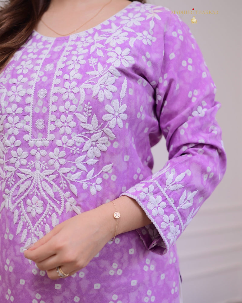 Lilac Chikankari Cotton Kurta