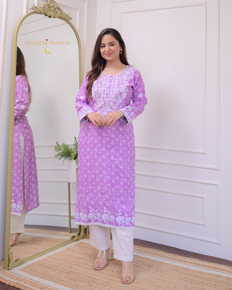 Lilac Chikankari Cotton Kurta