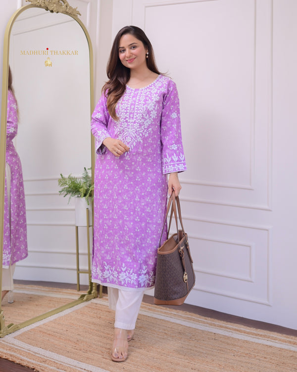 Lilac Chikankari Cotton Kurta