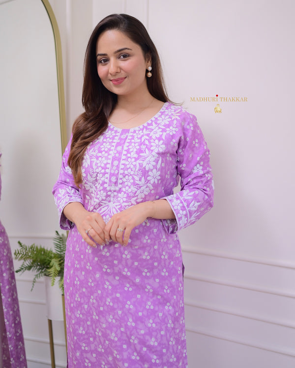 Lilac Chikankari Cotton Kurta