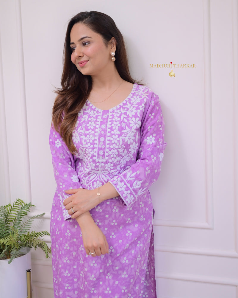 Lilac Chikankari Cotton Kurta