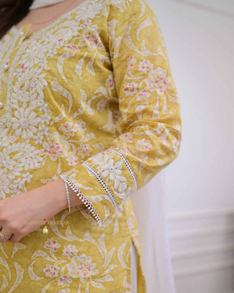 Yellow Floral Lucknowi Gulnar Suit