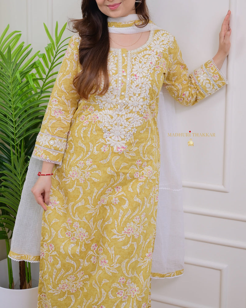 Yellow Floral Lucknowi Gulnar Suit