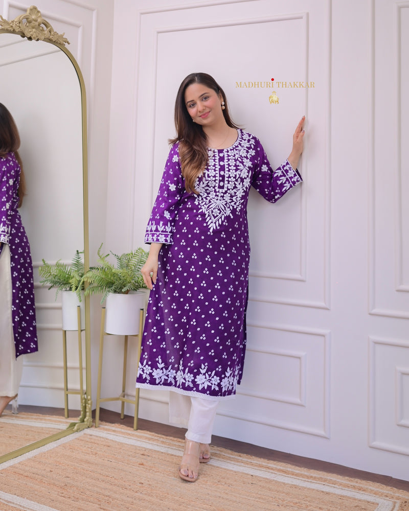 Purple Chikankari Cotton Kurta