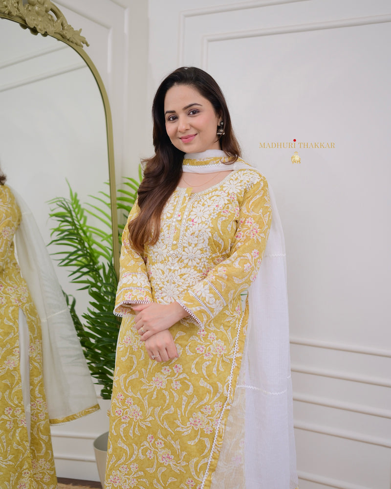 Yellow Floral Lucknowi Gulnar Suit