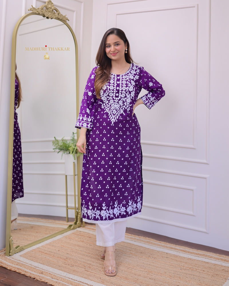 Purple Chikankari Cotton Kurta