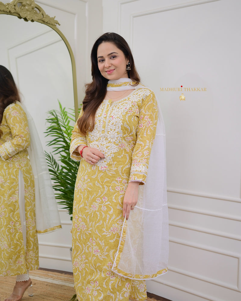 Yellow Floral Lucknowi Gulnar Suit