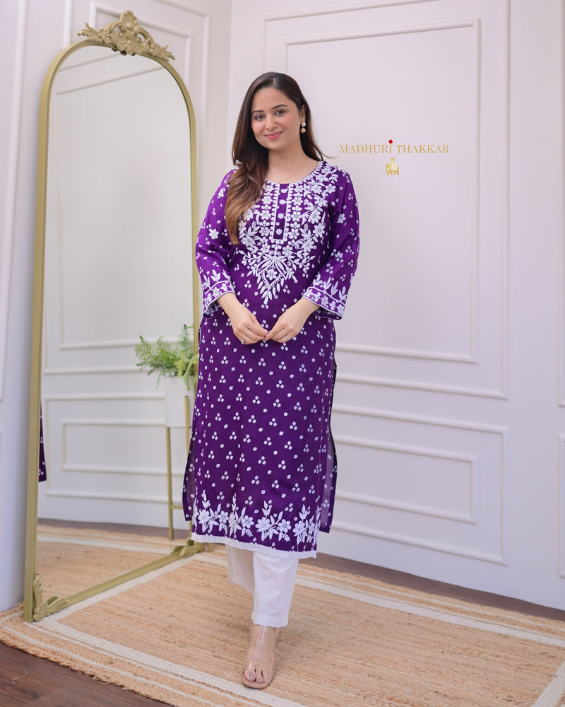 Purple Chikankari Cotton Kurta