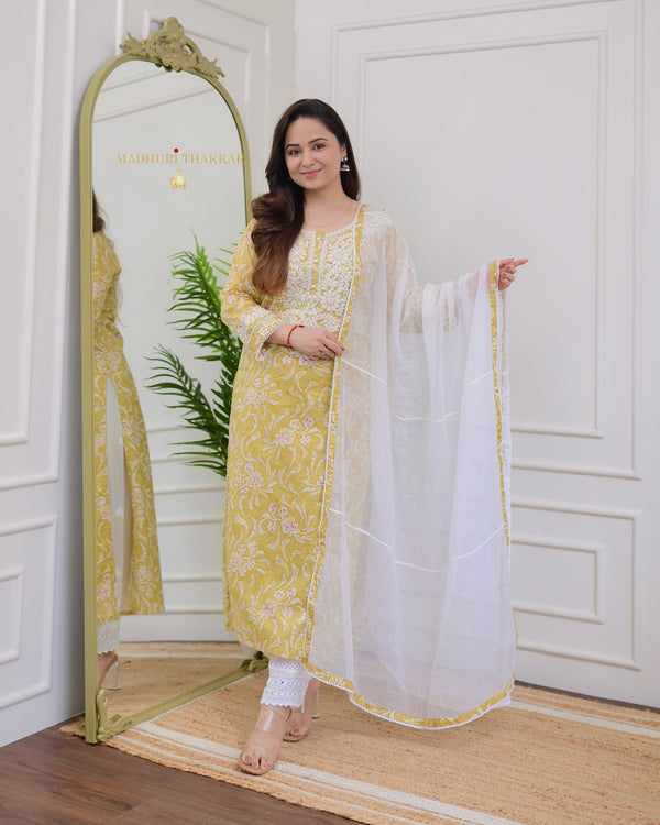 Yellow Floral Lucknowi Gulnar Suit