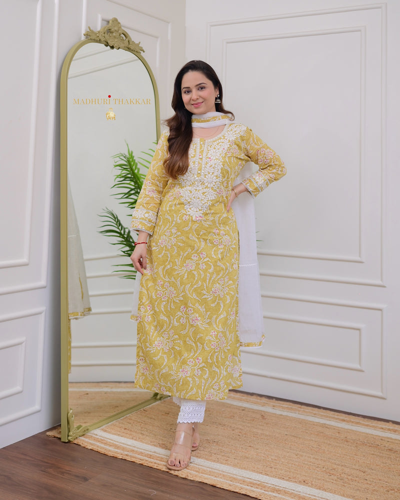 Yellow Floral Lucknowi Gulnar Suit