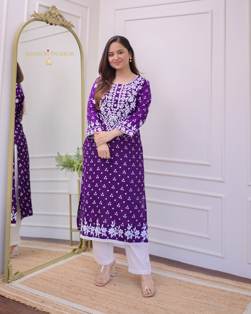 Purple Chikankari Cotton Kurta