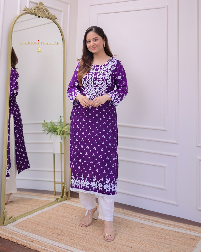 Purple Chikankari Cotton Kurta