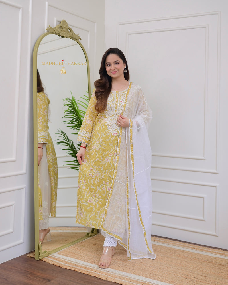 Yellow Floral Lucknowi Gulnar Suit