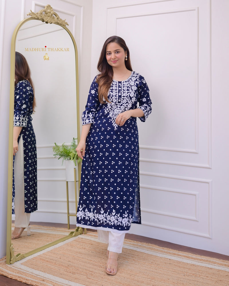 Navy Blue Chikankari Cotton Kurta