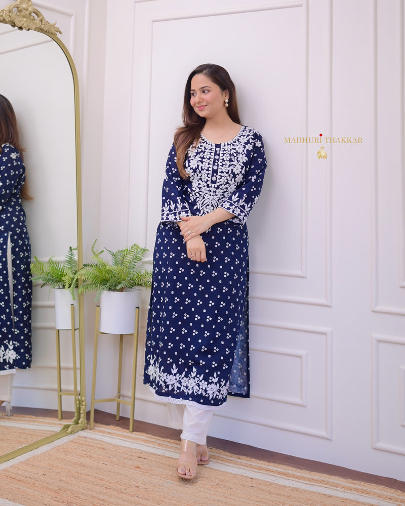 Navy Blue Chikankari Cotton Kurta