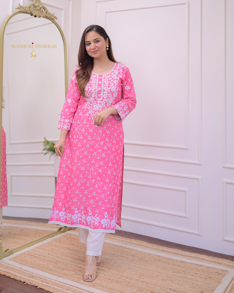 Pink Chikankari Cotton Kurta