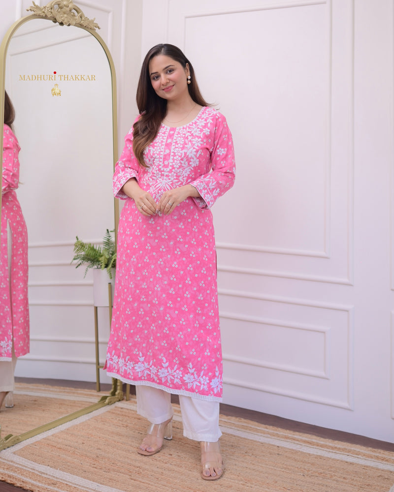 Pink Chikankari Cotton Kurta