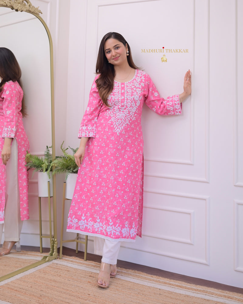 Pink Chikankari Cotton Kurta