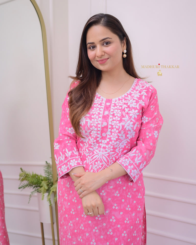 Pink Chikankari Cotton Kurta