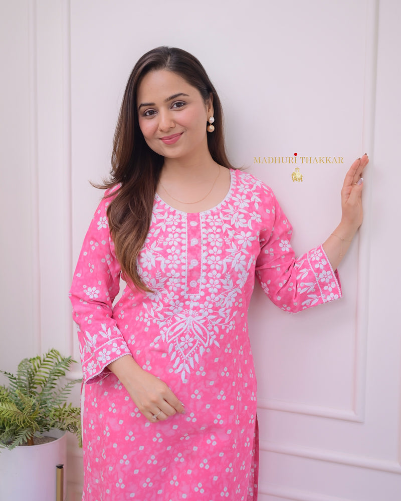 Pink Chikankari Cotton Kurta