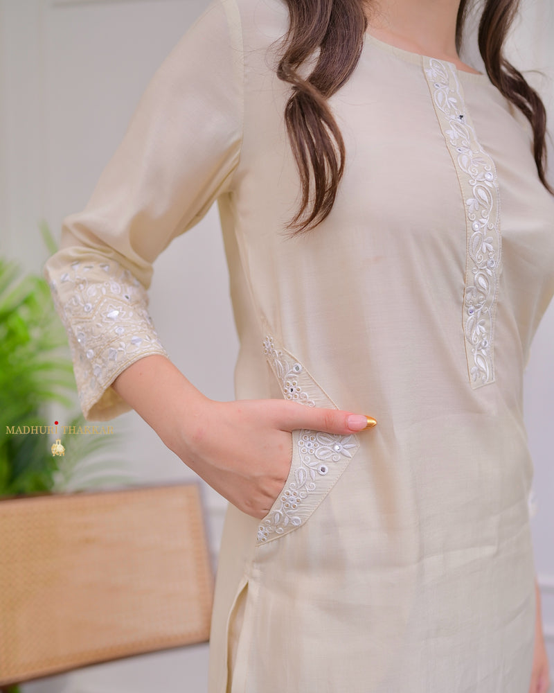 Ivory Festive Handwork Muslin Suit