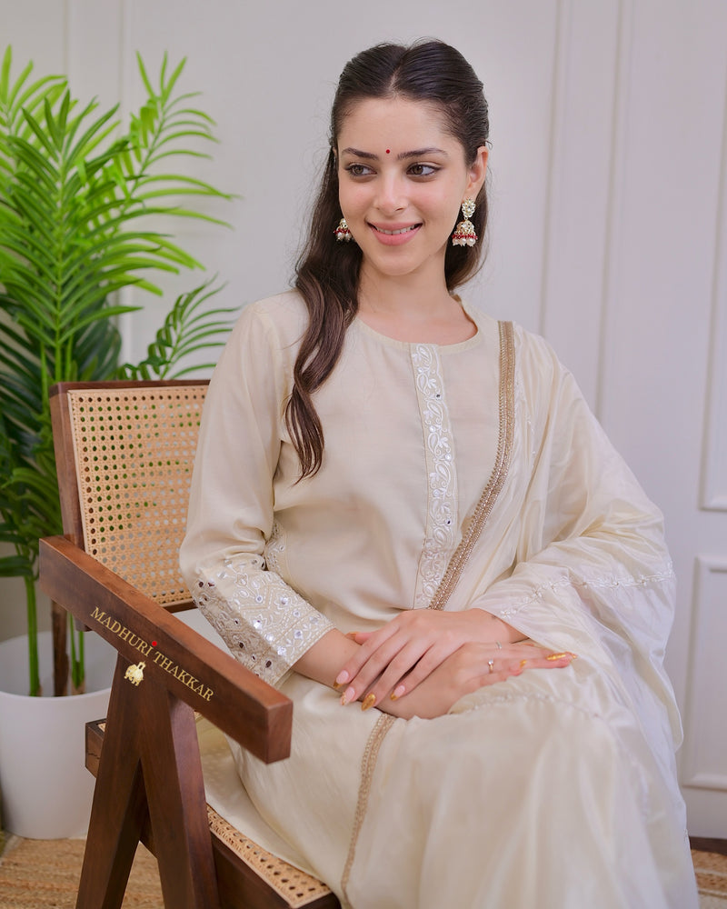 Ivory Festive Handwork Muslin Suit