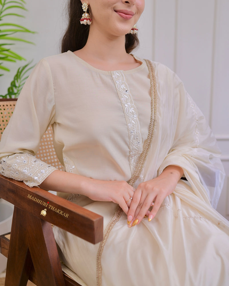 Ivory Festive Handwork Muslin Suit