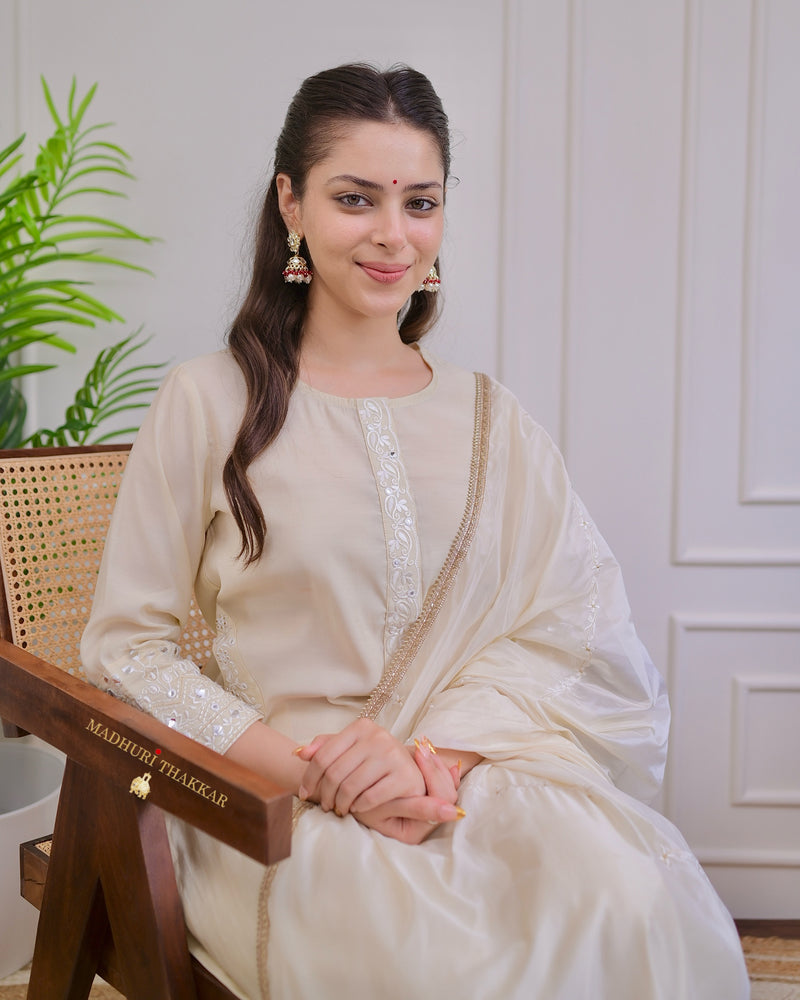 Ivory Festive Handwork Muslin Suit